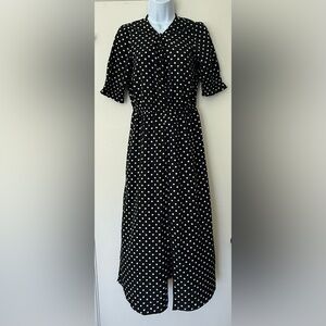Influence Shirred Sleeve Black and White Polka Dot Midi Dress Size 8